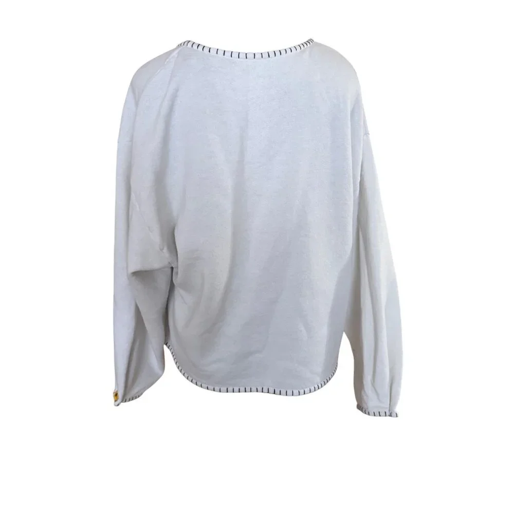 Hand-Painted Sunflower Cardigan Sweater Open Front White Lightweight Womens Larg - Picture 5 of 5